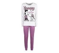 Snoopy Pigiama lungo da donna in cotone interlock con stampa - panna