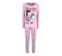 Snoopy Pigiama lungo da donna in cotone interlock con stampa - rosa