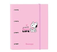 SNOOPY - Raccoglitore 4 anelli da 35 cm con 100 fogli A4, ideale per bambini di diverse età, comodo e versatile, qualità e resistenza, 27 x 3,5 x 32 cm
