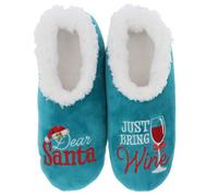 Snoozies Christmas Pairables - Pantofole da donna in pile Sherpa, super morbide, taglie 36-42, Caro Babbo Natale Just Wine, Small