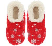 Snoozies! Iconic Winter Super Soft Sherpa Fleece Womens House Slippers in verde, rosa, rosso e bianco, Rosso, Medium