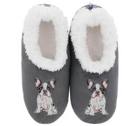 Snoozies! Pairables - Pantofole da donna con bulldog francese, foderate in pile Sherpa, suola antiscivolo, lavabili in lavatrice, colore: grigio, Frenchie, Medium