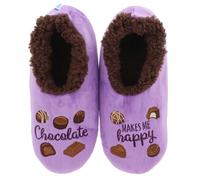 Snoozies! Pairables - Pantofole da donna in pile Sherpa, super morbide, con suola antiscivolo, colore: vino, cioccolato e altri disegni, Il cioccolato mi rende felice, Medium