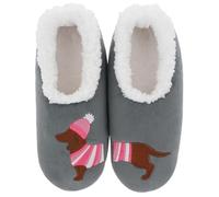 Snoozies Pairables - Pantofole da donna in pile Sherpa super morbido, collezione di pantofole da donna con gatti e cani, Bassotto a righe, Large