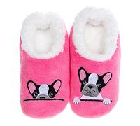 Snoozies! Pairables Pantofole da donna per amanti degli animali, gatti e cani, in pile Sherpa super morbido, suola antiscivolo, taglie da 36 a 42, Frenchie rosa, Medium