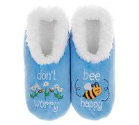 Snoozies Pairables - Pantofole da donna, super morbide, con scritta "Don't Worry Bee Happy", Blu (Blu), Medium