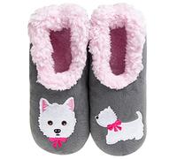 Snoozies! Pairables Westie Dog, pantofole da donna in pile Sherpa super morbido, suola antiscivolo, taglie da 36 a 40, Grigio, X-Large