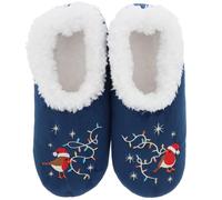 Snoozies Pantofole da donna in pile Sherpa super morbido con pettirosso, taglie 36-42, Robin., Large