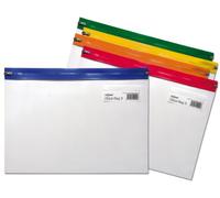 Snopake - Cartelline porta documenti con chiusura lampo Zippa Bag 'S', A4, trasparente con zip in colori diversi, 5 pz., transparent/assorted