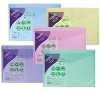 Snopake Reborn 15912 - Raccoglitore A4 in 100% riciclato Polyfile con chiusura a bottone, colori pastello assortiti, confezione da 5