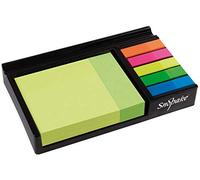 Snopake Set memo da scrivania con foglietti adesivi neon ed evidenziatori con vassoio nero/colori assortiti 15848, 76 mm x 76 mm