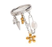 Snorvixre Anelli con nappa, perle d'acqua dolce, dettagli floreali, gioielli in acciaio inox per il tempo libero o occasioni formali, anelli in perle d'acqua dolce, come descritto