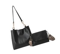 Snorvixre Borsa a tracolla in 2 pezzi, sottile, antifurto che blocca più tasche, comoda tracolla per esplorazioni in città o shopping Pu, Nero