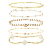 Snorvixre Bracciale di perle alla moda per donne con crocifisso e perline rotonde, bracciale impilabile per pendolari, feste e regali, set di collane da polso, Taglia unica, come descritto