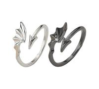 Snorvixre Gothic Angelic Devil Wing, anelli aperti regolabili per coppie, gioielli in lega portatili, unisex, romanticismo, idea regalo gotica regolabile, romanticismo, regalo di angelo scuro, come