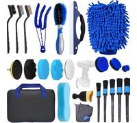 Snorvixre Il set completo di spazzole per la cura dell'auto include una spazzola per ruote, detergente per bocchette di ventilazione, spugna per lucidatura per una facile manutenzione del veicolo e un