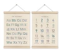 Snorvixre Poster in 2 pezzi per imparare alfabeti e numeri per bambini con cornice in legno per aula e sala giochi, decorazioni per la cameretta dei bambini, decorazioni da parete per bambini