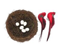 Snorvixre Set di cestini per uccelli in rattan naturale, con uova piumate e artificiali, per la casa di primavera, oggetti di scena fotografici, nido artificiale con uova