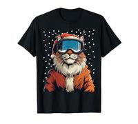 Snow Christmas Bobcat Santa in Ski Goggles Sciatore Snowboarder Maglietta