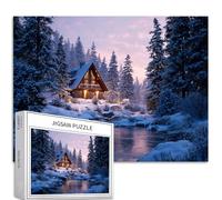 Snow Forest Cabin - Puzzle da 1000 pezzi per adulti tramonto fiume arte puzzle impegnativo giochi di attività familiari colorato fai da te puzzle per la decorazione della casa regali 70 × 50 cm