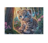 Snow Leopard Cub on Forest Path with Flowers Puzzle 300 Pezzi Rompicapo Creativo Artistico Stimolo Della Creatività Attività Per Il Tempo Libero Regalo Per Persone Creative 300 PCS