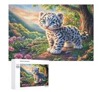 Snow Leopard Cub on Path with Mountain Flowers Puzzle 1000 Pezzi Per Adolescenti 14+ Gioco Educativo Pratica Del Ragionamento Regalo Per Studio 1000 PCS