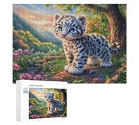 Snow Leopard Cub on Path with Mountain Flowers Puzzle 300 Pezzi Per Famiglia Intrattenimento Indoor Strategia E Logica Regalo Per Serata in Famiglia 300 PCS