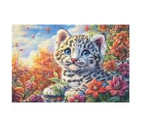 Snow Leopard Cub on Rock with Blossoms Puzzle 1000 Pezzi Intelligente E Creativo Adulti Rompicapo Sfida Impossibile Giochi Da Tavolo Idea Regalo Natale Per Lui E Amici 1000 PCS