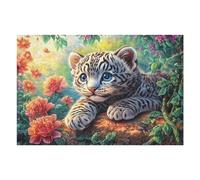 Snow Leopard Cub on Rock with Flower Necklace Puzzle 1000 Pezzi Rompicapo Antistress Premium Pressione Ridotta Dopo Il Lavoro Attività Rigenerante Regalo Per Chi È Stressato 1000 PCS