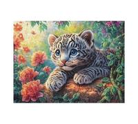 Snow Leopard Cub on Rock with Flower Necklace Puzzle 500 Pezzi Serate In Casa Con Amici Giochi Da Tavolo Per Gruppo Divertimento E Convivialità Regalo Per Amici E Parenti 500 PCS