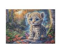 Snow Leopard Cub Puzzle 300 Pezzi Per Natale Feste E Compleanni Peak Rock Leaf Rompicapo Intelligente Idea Regalo Per Lui Padre E Fratello in Ogni Occasione 300 PCS