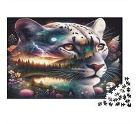 Snow Leopard Fantasy 1000 Piece Educational Game: Wolf-landscape Double Exposure for Adults Teens Premium 100% Recycled Board 70x50cm/1000pcs