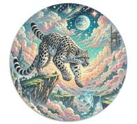Snow Leopard Pouncing on Cliff 1000 Pezzi Puzzle Grande Adulti Art Round Jigsaw Puzzle Creativo Regalo Donna Per Adulti E Bambini Stampa Di Alta Qualità 1000pcs (67.5x67.5cm)