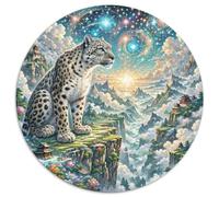 Snow Leopard Pouncing on Cliff 1000 Pezzi Puzzle Grande Adulti Art Round Jigsaw Puzzle Idea Regalo Per Famiglia Per Adulti E Bambini Stampa Di Alta Qualità 1000pcs (67.5x67.5cm)