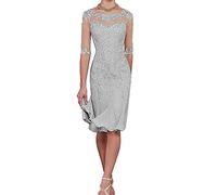 Snow Lotus Abito da donna in chiffon con applicazioni a sirena, per la madre della sposa, abito formale da ballo con maniche a 1/2, Argento, 50