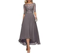 Snow Lotus - Abito da donna in pizzo con applicazioni, per la madre della sposa, a trapezio, con maniche a mezza lunghezza, per balli e matrimoni, tempesta, 44