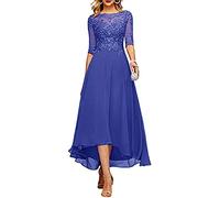 Snow Lotus - Abito da donna in pizzo con applicazioni, per la madre della sposa, a trapezio, con maniche a mezza lunghezza, per balli e matrimoni, Blu reale, 46