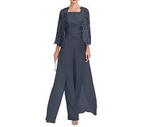 Snow Lotus - Abito lungo da donna in chiffon, con maniche a 3/4, composto da 3 pezzi, abito elegante da ballo, per mamma della sposa, blu navy, 50