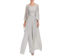 Snow Lotus - Abito lungo da donna in chiffon, con maniche a 3/4, composto da 3 pezzi, abito elegante da ballo, per mamma della sposa, Grigio argento, 46