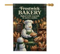 Snow Man Baker Holiday Bakery - Bandiera natalizia per casa, 71 x 101 cm | Uomini di pan di zenzero, bandiera del prato, cesti di vimini, pagnotte di pane fresco, cucina invernale, menu lavagna