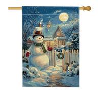 Snow Man House Flag, Winter Cozy House Moon Christmas White Double Face iuta esterna grande bandiera da giardino per esterni, prato, cortile, patio, ingresso 71 x 101 cm