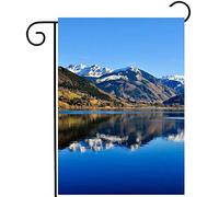 Snow Mountain Lake Landscape Scenery With Blue Sky Flag Resistente Alle Intemperie Bandiera Da Giardino Robuste Bandiera Per Cortile Decorazione Feste 30X45Cm