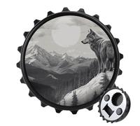 Snow Mountain Lone Wolf - Apribottiglie magnetico, strumento da cucina salvaspazio, divertente apribottiglie e magnete per frigorifero, per campeggio, viaggi e campeggio, stile nero