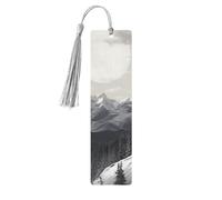 Snow Mountain Lone Wolf Segnalibro in legno per uomini e donne che leggono segnalibri in legno unici fatti a mano con nappa ciondolo segnalibro per amanti dei libri, regalo di compleanno per
