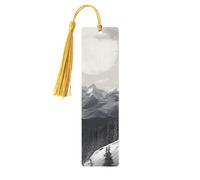 Snow Mountain Lone Wolf Segnalibro in legno per uomini e donne che leggono segnalibri in legno unici fatti a mano con nappa ciondolo segnalibro per amanti dei libri, regalo di compleanno per