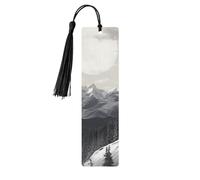 Snow Mountain Lone Wolf Segnalibro in legno per uomini e donne che leggono segnalibri in legno unici fatti a mano con nappa ciondolo segnalibro per amanti dei libri, regalo di compleanno per
