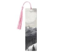 Snow Mountain Lone Wolf Segnalibro in legno per uomini e donne che leggono segnalibri in legno unici fatti a mano con nappa ciondolo segnalibro per amanti dei libri, regalo di compleanno per
