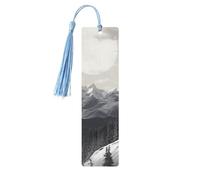 Snow Mountain Lone Wolf Segnalibro in legno per uomini e donne che leggono segnalibri in legno unici fatti a mano con nappa ciondolo segnalibro per amanti dei libri, regalo di compleanno per