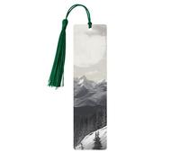 Snow Mountain Lone Wolf Segnalibro in legno per uomini e donne che leggono segnalibri in legno unici fatti a mano con nappa ciondolo segnalibro per amanti dei libri, regalo di compleanno per