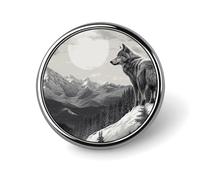 Snow Mountain Lone Wolf Spilla rotonda Distintivo Leggero Risvolto Fermacravatta Regali Unici Spilla In Metallo Distintivo Per Cappello Camicia Abbigliamento Borse Decorazione
